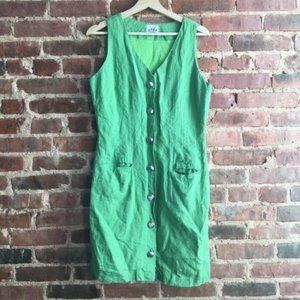 VTG Sake 100% Linen Lime Green Button Front Dress